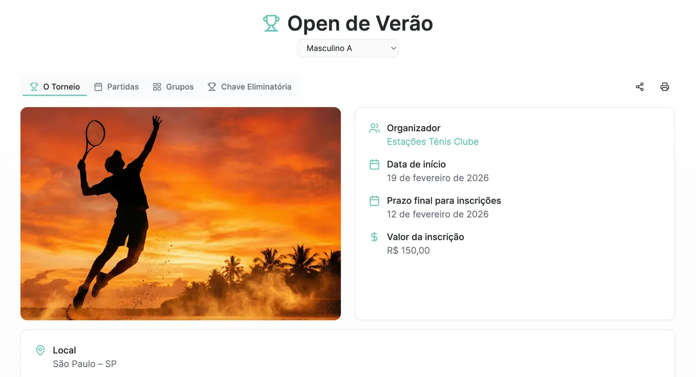 Compartilhe a página do torneio